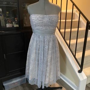 BCBGMaxAzria - Silver Strapless Lace Formal Dress